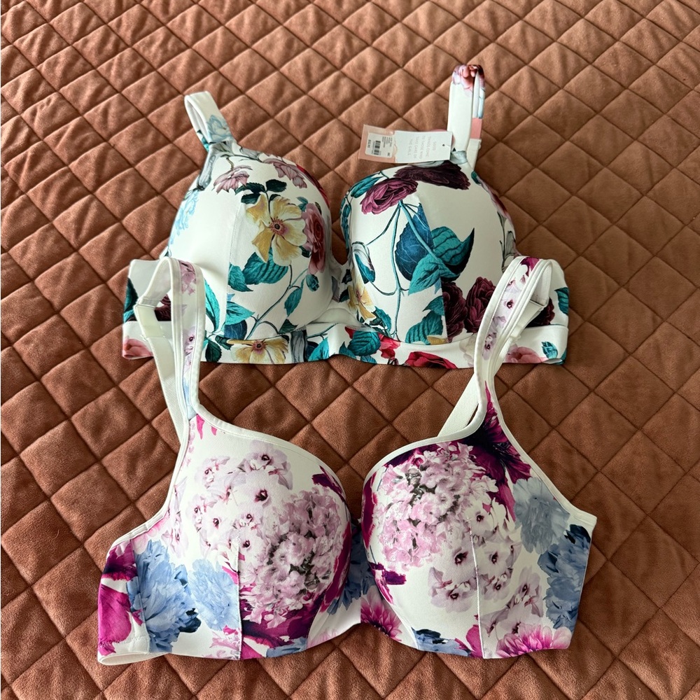 White and Pink Floral Bras Intimates & Sleepwear